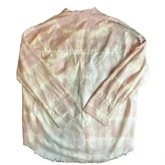 Zara Oversized Tie Dye Button Up Tunic Blouse Size Small Frayed Hem Pink White - Picture 2 of 9